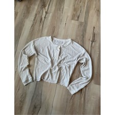 American Eagle Women Cream Waffle Knit Henley Long Sleeve Shirt XS/S