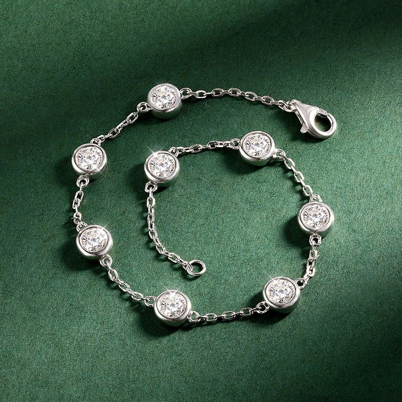 Full 4mm Round Moissanite Bubble Bracelet 925 Sterling Silver Chain Pass Tester - Image 2 of 4