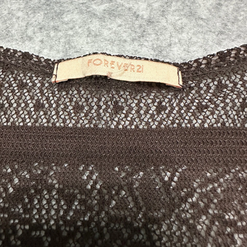 Y2K FairyGrunge FOREVER21 Women Brown Lace Sheer Bell Sleeve Patchwork Top Large - Image 4 of 4