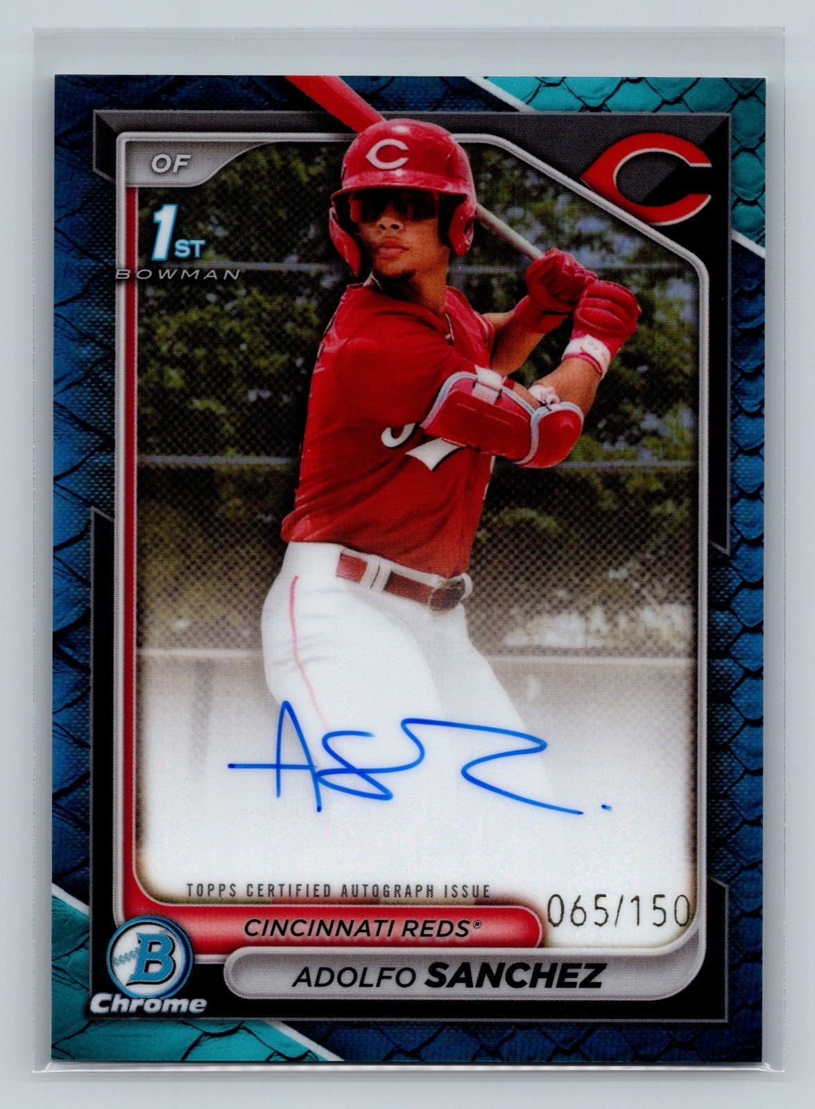 Adolfo Sanchez 2024 Bowman Chrome 1st Blue Reptilian Refractor Auto /150 #CPA-AS