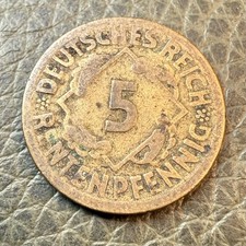 1924A Weimar Republic Germany 5 Rentenpfennig Coin KM32