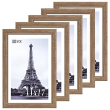 Picture Frames 11x17 Set of 5 Brown Walnut Solid Wood Wall Gallery Poster