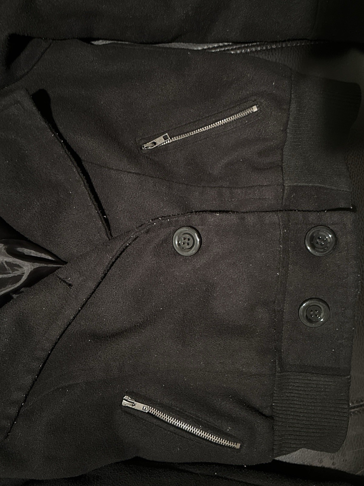 Black Collared Button Zip Jacket Long Sleeve - image 3