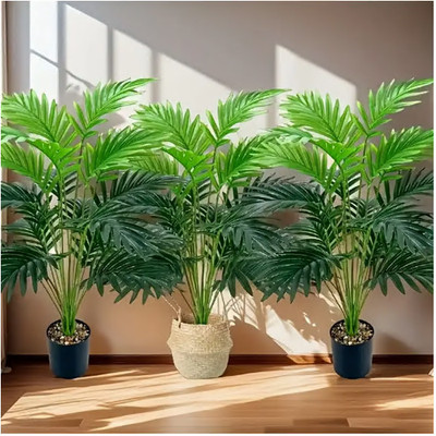 3xpcs Artificial Palm Tree Set - High Simulation Saddle Leaf Tropical Decor
