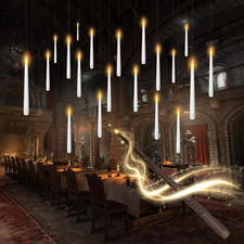 Flameless Floating Candles with Wand,20 Pcs Magic LED Hanging Taper Candles,Flic
