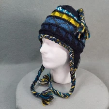 Everest Design Wool Beanie Hat Trapper Knit Ear Flap Tassels Fleece Lined Navy