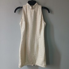 Jessica Mcclintock Gunne Sax Size 5/6 1990's Jacquard Mini Dress Gold Metallic