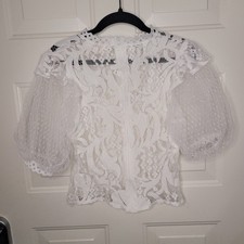 White Lace Zip-Up Bolero / Cardigan by Peach Size Small