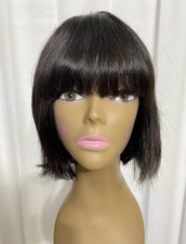Natural Black Short Bob Wig With Bangs 100 Human Hair Glueless Non Lace