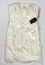 Adrianna Papell Lace Strapless Cocktail Dress Satin Sash 8 Ivory Creme NEW