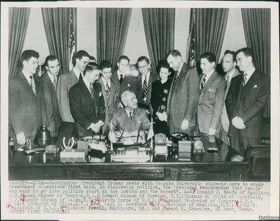1949 Pres Truman Stresses Honesty At Colgate U Student Visit Event Wirephoto 7x9