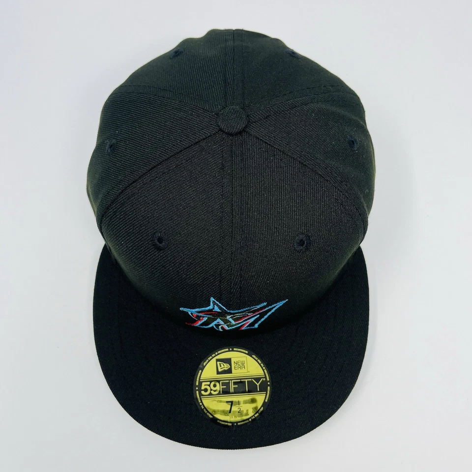 New Era 59FIFTY MLB Miami Marlins On Field Black Fitted Hat Cap Mens Size 7 1/2 - Image 4 of 4