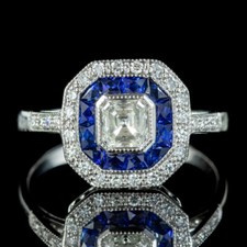 3/4Ct White Asscher Cut CZ Art Deco Style Engagement Wedding Ring In 925 Silver