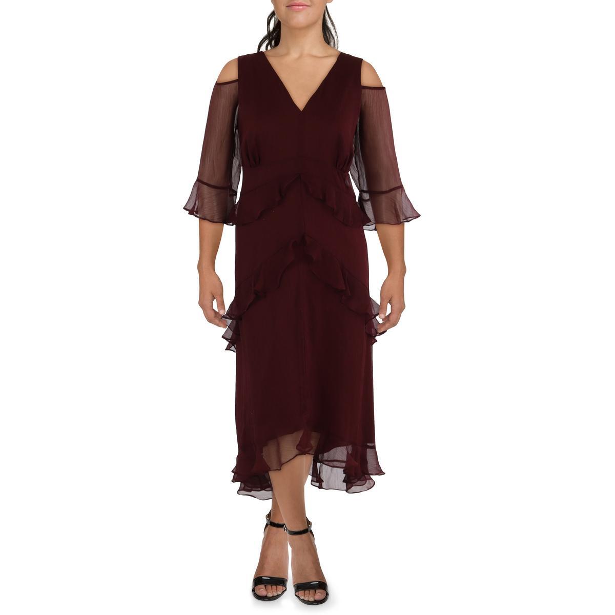 Tahari ASL Womens Cold Shoulder Ruffled Cocktail And Party Dress Plus BHFO 7778