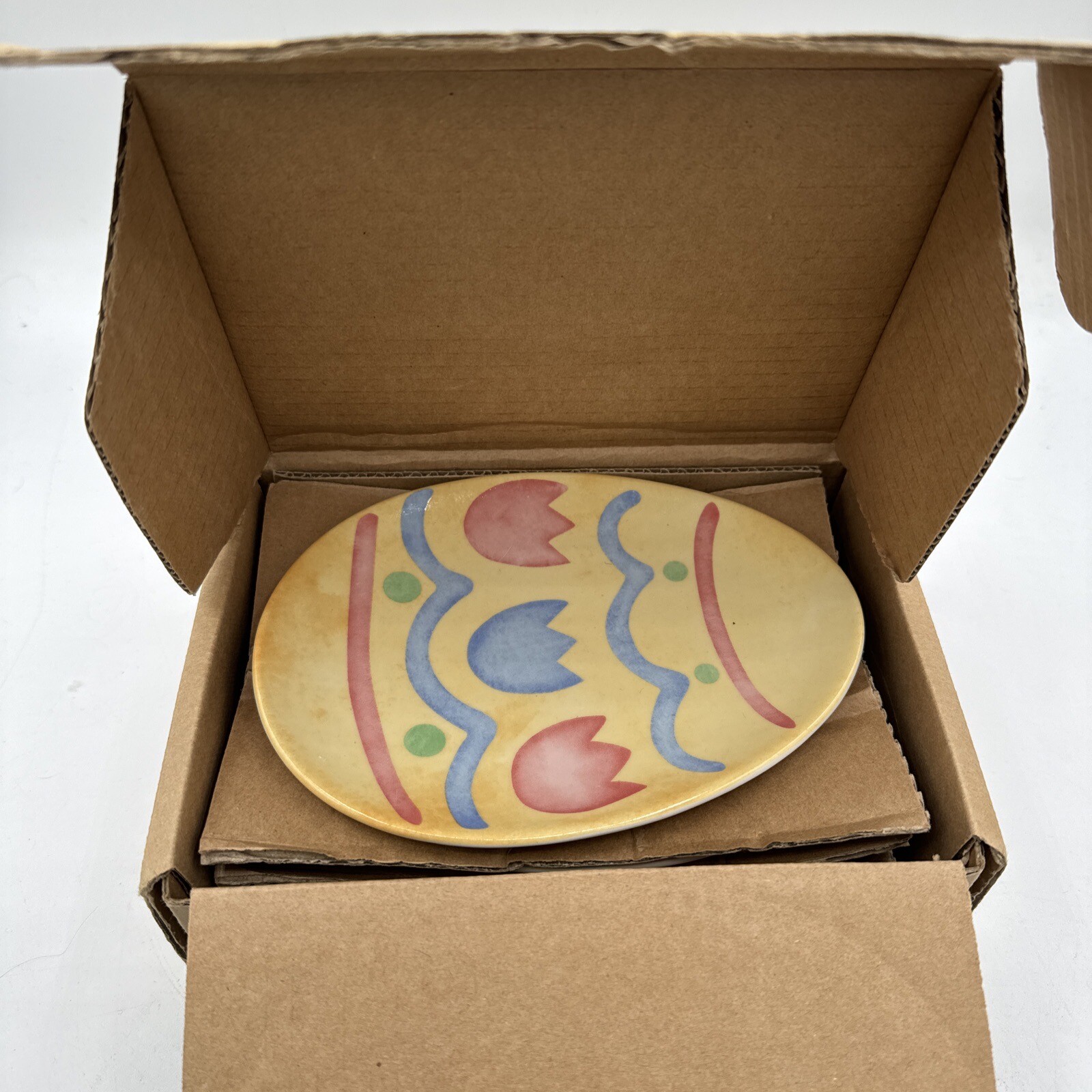 Longaberger Easter Egg Snack Plates Set Of 4 NEW in Box (5” By 7