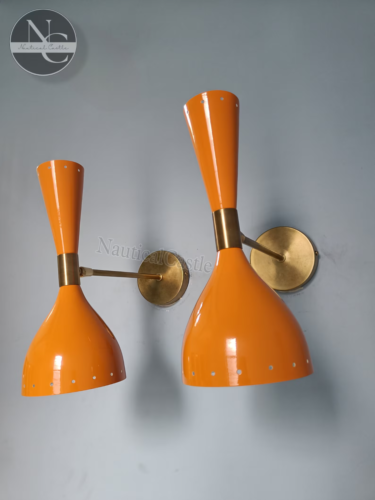 Diabolo Wall Sconce Italian Modern Stilnovo Style Set /of Two Wall Light Lamps - Picture 4 of 8