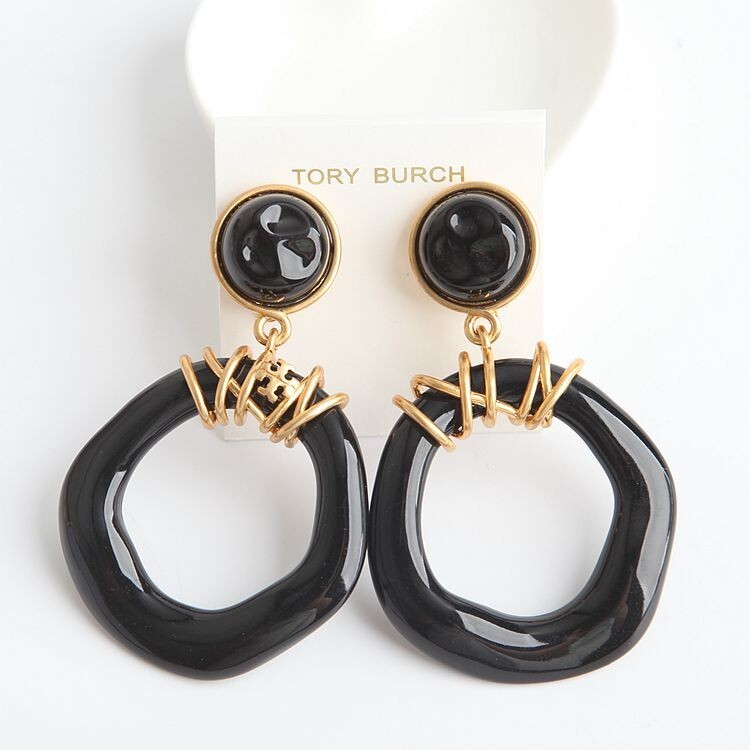BRAND NEW TORY BURCH ROXANNE BLACK GOLD WRAPPED DOOR KNOCKER EARRING CLIP ON eBay