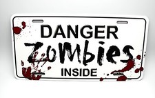 Zombies Inside Metal Car Novelty License Plate Auto Tag Danger Zombie Zone