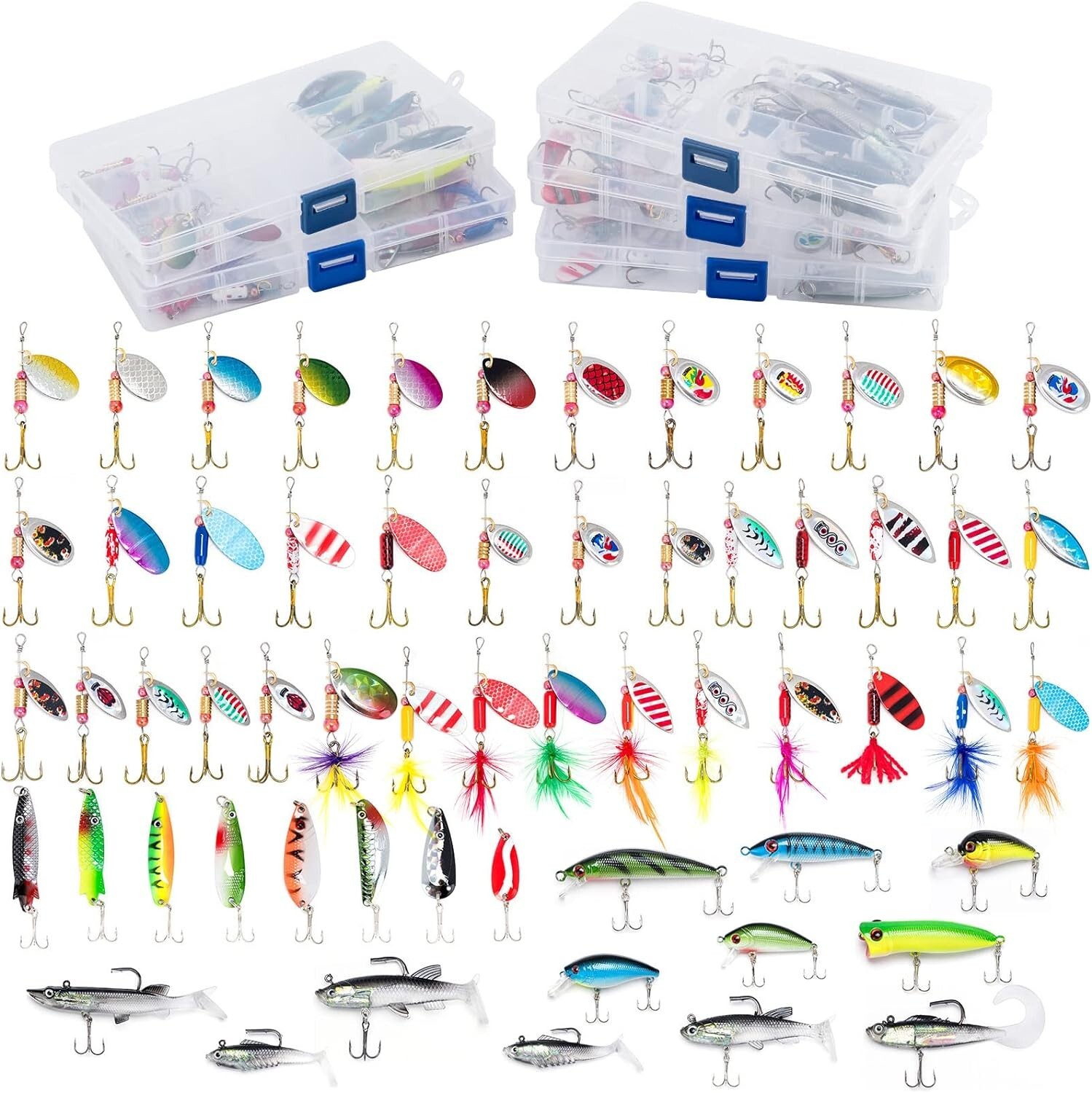 Premium 60-Piece Fishing Lure Kit with 5 Tackle Boxes - Versatile Spinner Set - Image 3