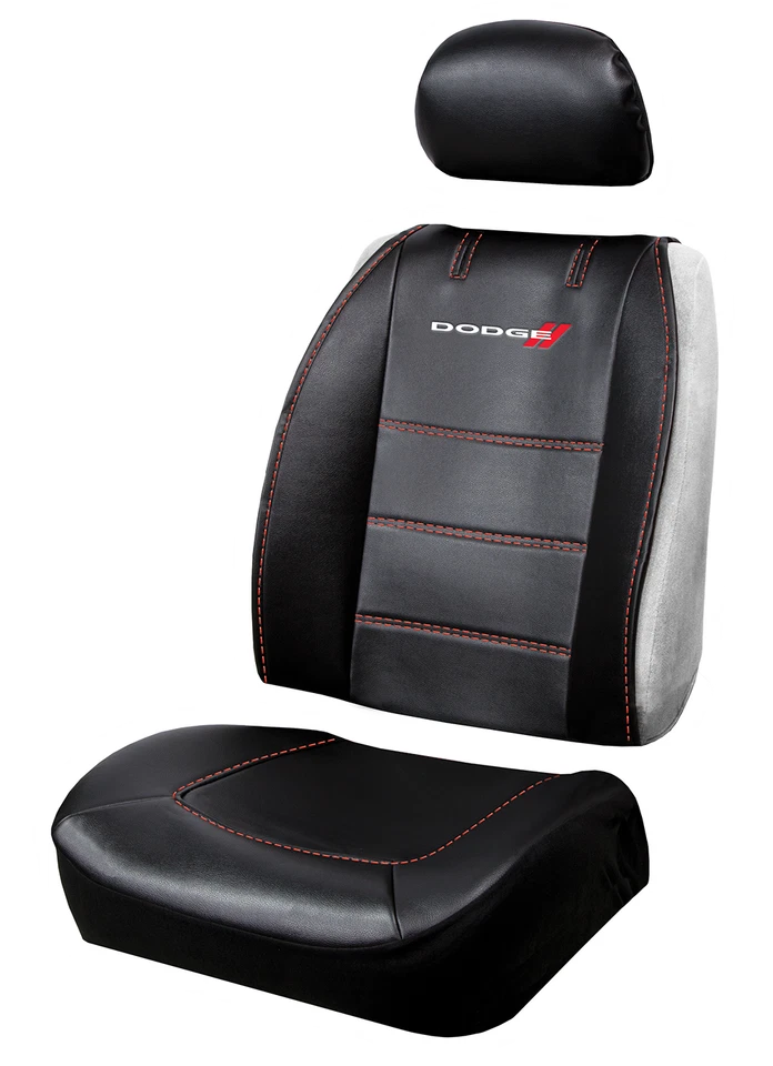 Par de cubiertas de asiento delantero de lujo de cuero sintético sin laterales para Dodge Foto 2 de 4