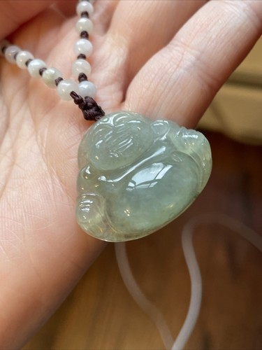 NWT Grade A Natural Burmese Icy Jadeite Pendant Buddha 晴水綠佛公 手工精編翡翠掛繩 - Picture 8 of 8