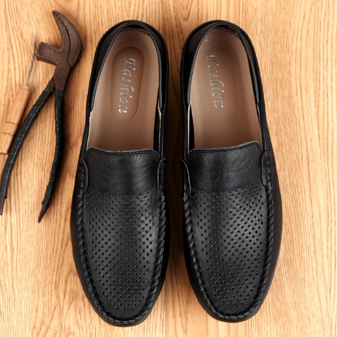 mocassin chaussure cuir homme noir marron bleu relax zen ouverte respirante été - Photo 4/4