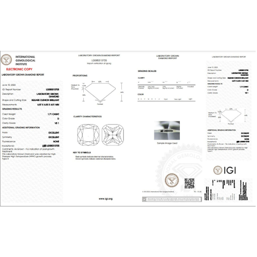1.71ct Cushion Cut Lab-grown Diamond IGI Certified D Colour VS1 Clarity - Picture 5 of 5