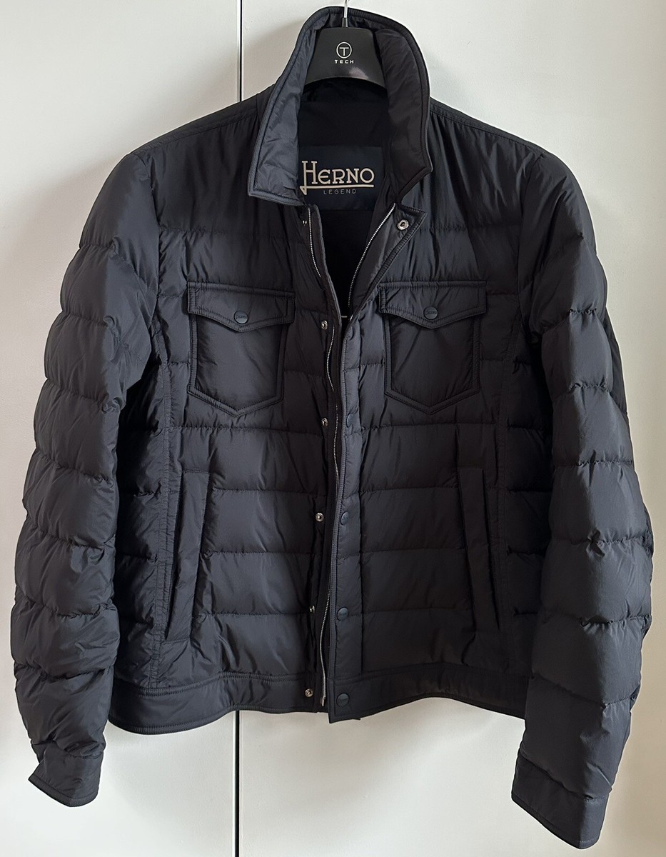 HERNO LA DENIM Down Jacket Navy Blue 54 Quilted Feather HERNO LA DENIM Down Jacket Navy Blue 54 Quilted Feather