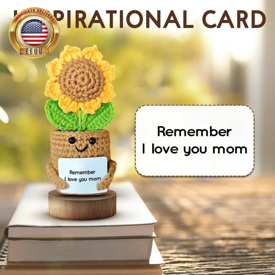 Mini presentes de girassol para mãe da filha filho filho, feito à mão crochê dia das mães Chr - Imagem 3 de 4