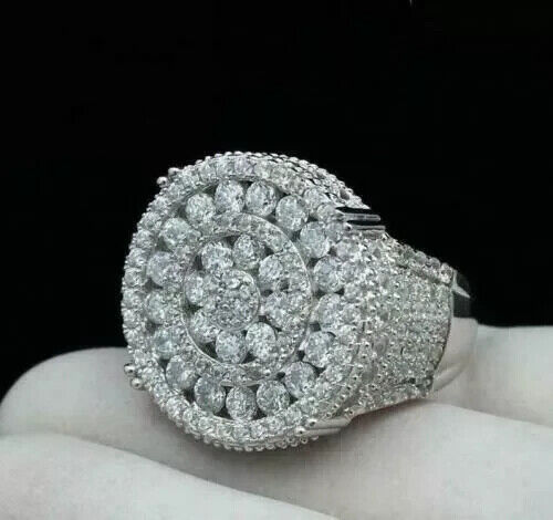 4CT Round Cut Lab-Created Diamond Men's Cluster 14K White Gold Over Wedding Ring - Picture 2 of 5