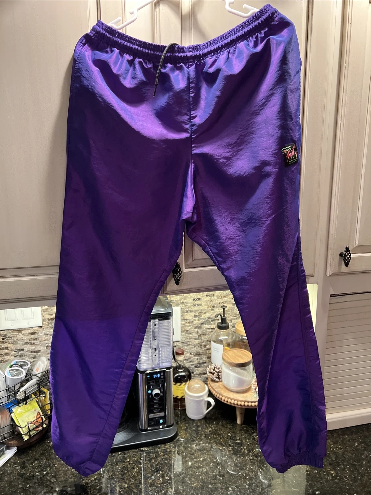 Vintage Surf Style Pants Purple Iridescent Nylon Windbreaker Medium USA 80s 90s