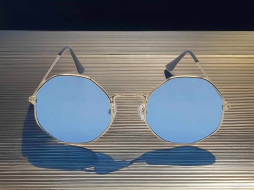 Blue Popular Fashion Medium hexagonal Unisex Luxury Sunglasses Vintage Punk - Picture 4 of 6