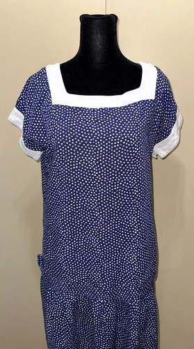 Vintage 1960s Mothers Work Maternity Dress Blue Polka Dot Drop Waist s114 - Picture 5 of 6