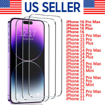 Tempered Glass Screen Protector Full Cover For iPhone 16 15 14 13 12 11 Pro lot