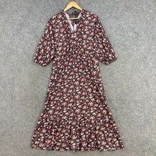 Suzanne Betro Dress Womens Medium Black Floral Pockets Half Sleeve Midi 2907