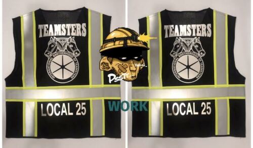 🚧 TEAMSTERS UNION BLACK REFLECTIVE SAFETY VEST 🚧 👉🏼 ADD YOUR LOCAL # 4 FREE - Picture 5 of 10