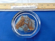Vintage 1980's Crystal Viking Glass Paperweight Horse Heads Round Stands Up USA