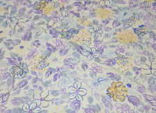 VINTAGE LUXURIOUS CHIFFON SILK HAND ROLLED PURPLE YELLOW FLOWERS BEIGE SCARF