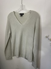 New York  Company XL Silver Metallic V Neck Long Sleeve Sweater