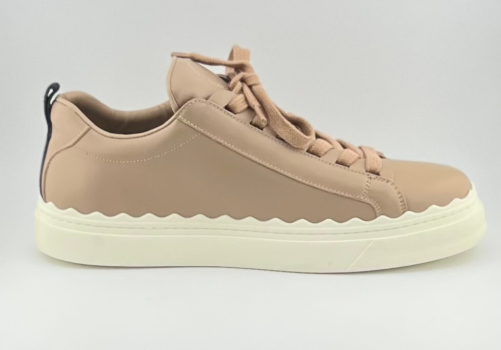 Chloé Lauren Leather Scallop Sneakers in Beige | eBay