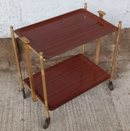 Dinett Serving Trolley Tea Trolley Table Side Table Mahogany BAR Brass 70er - Picture 1 of 11