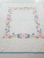 Vintage Feed Sack Beautiful Floral Applique Work Quilt 80x73 inch