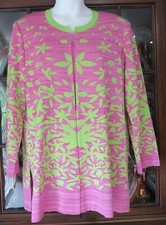 Misook: 1x Spring/summer Pink&lime Green Floral Two Piece Sweater/jacket & Shell
