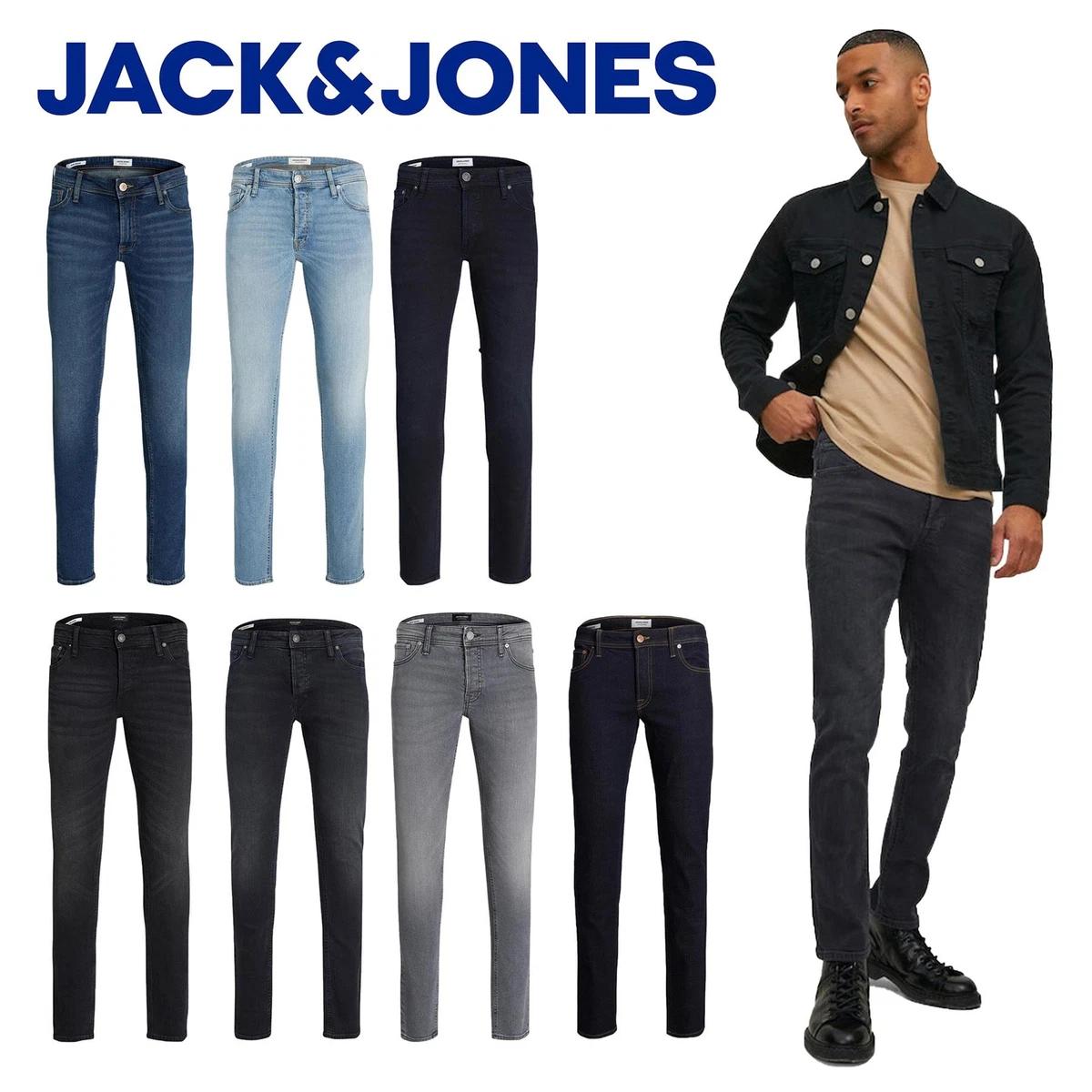 Jack & Jones Mens Denim Jeans Slim Fit Stretch Blue Pants