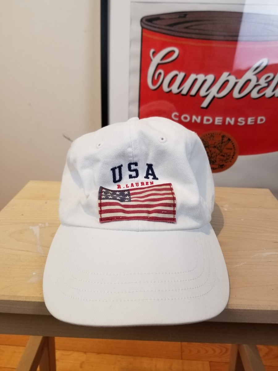 VINTAGE RALPH LAUREN POLO USA FLAG WHITE HAT SZ ONE SIZE | eBay