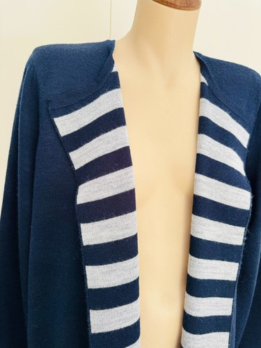 CYNTHIA ROWLEY Navy & Grey Wool Blend Open Front Cardigan Sz 18 (1XL) BRAND NEW - Picture 4 of 9