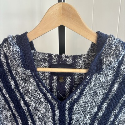 NWT Lucky Brand Men Slim Med Baja Hoodie Sweater Blue White Striped Cotton Blend