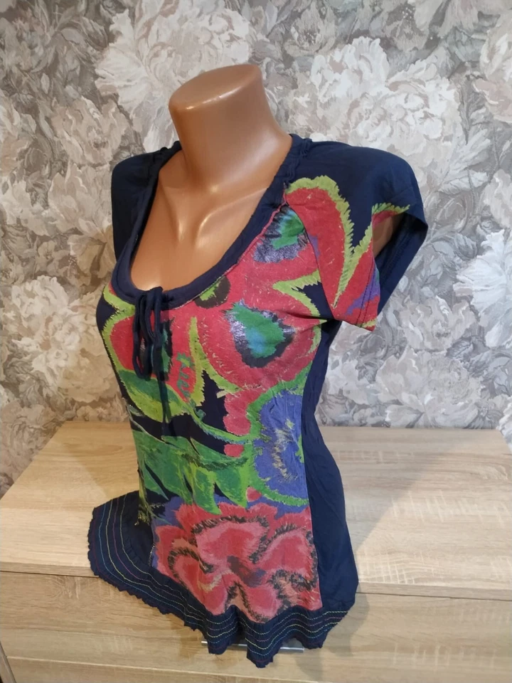 Desigual Camiseta Mujer Talla M Azul Multicolor Floral Foto 3 de 4