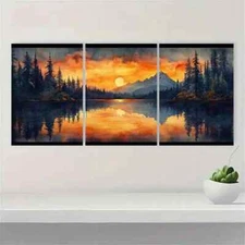 3pcs  Trillium Lake Art Print Oregon Watercolor Metal Print Ready to Hang Art