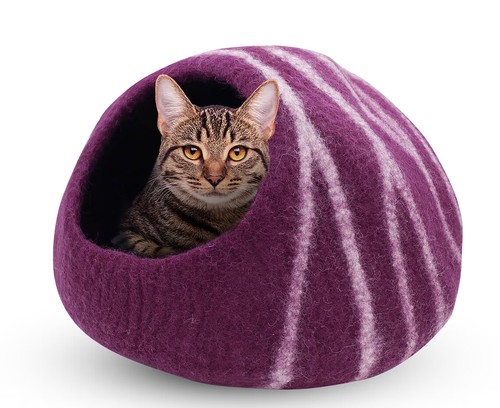 Cueva de lana para gatos / cama para gatos / casa cálida para gatos / lana natural fieltro a mano para gatos - Imagen 5 de 16